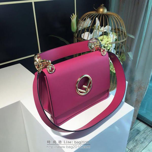 FENDI女包 玫紅色 KAN I LOGO 中號手袋 芬迪女斜挎包 可斜背或手拿  fdz2089